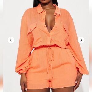 Fashion Nova Orange Linen Romper